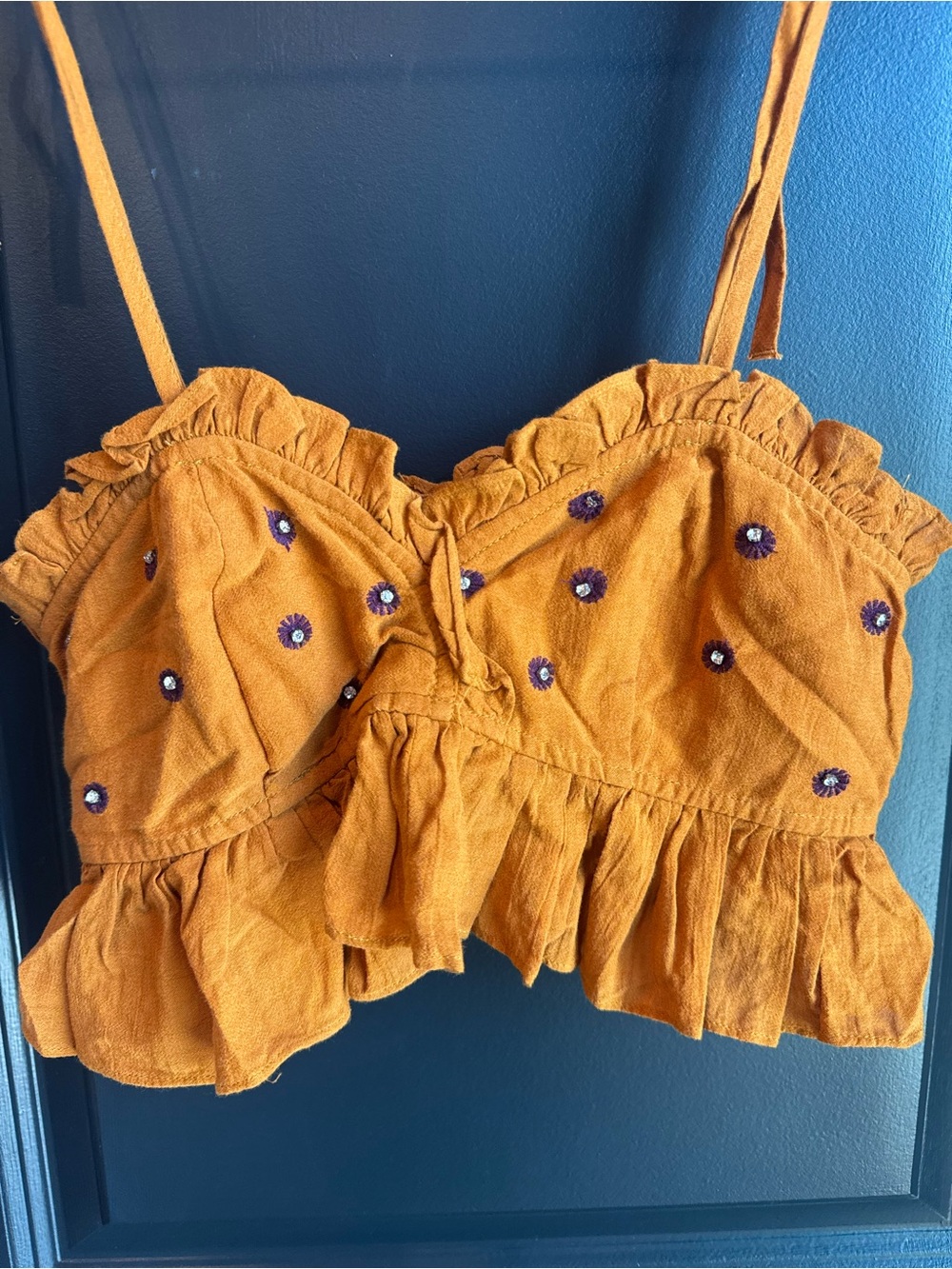 Free People Orange Embroidered Crop Top